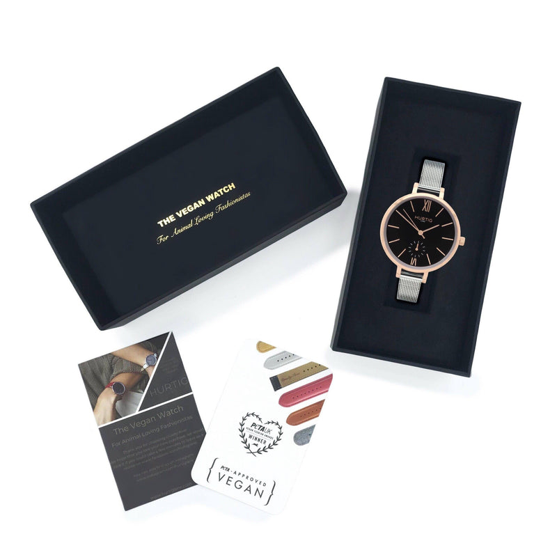 Amalfi Petite Stainless Steel Rose Gold/Black/Silver Watch Hurtig Lane Vegan Watches