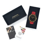 Mykonos Vegan Leather Gold/Black/Cherry Watch Hurtig Lane Vegan Watches