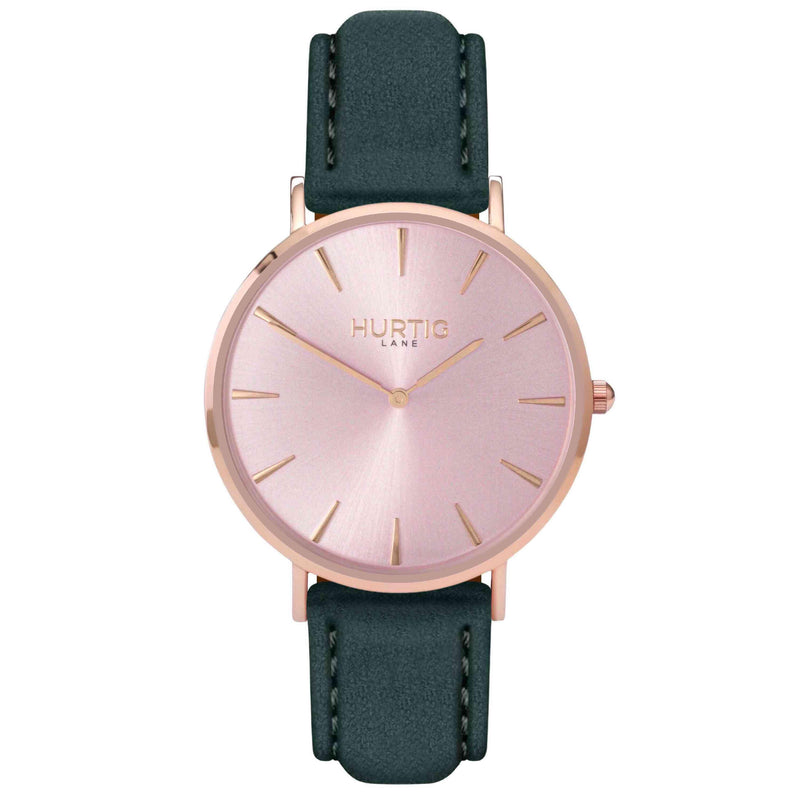 Hymnal Vegan Suede Watch All Rose Gold & Duck Egg - Hurtig Lane - sustainable- vegan-ethical- cruelty free