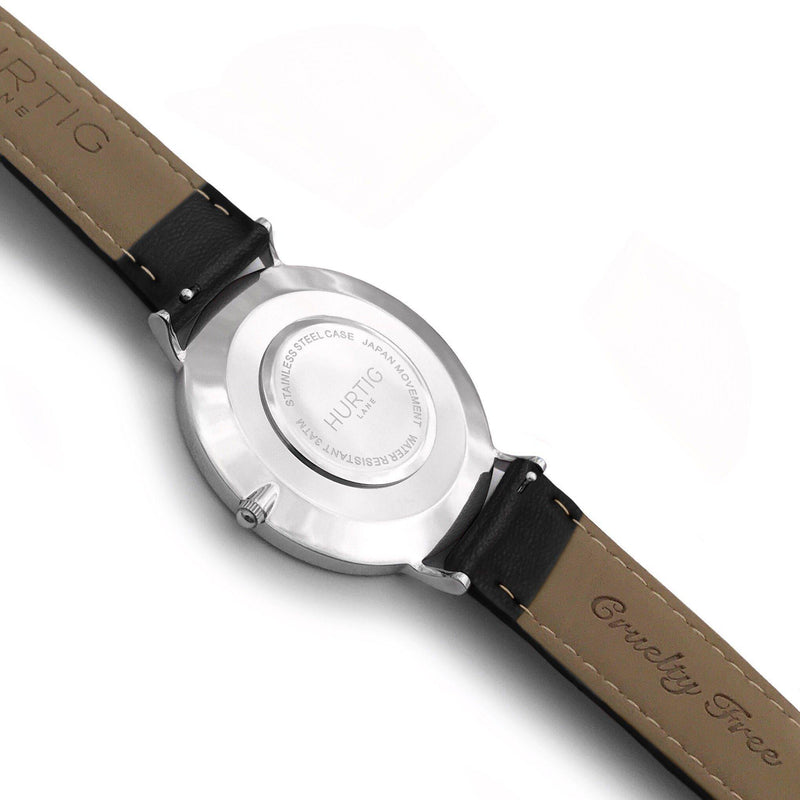 Moderna Vegan Leather Watch Silver, White & Black Watch Hurtig Lane Vegan Watches