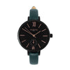 women's vegan leather watch. black and green