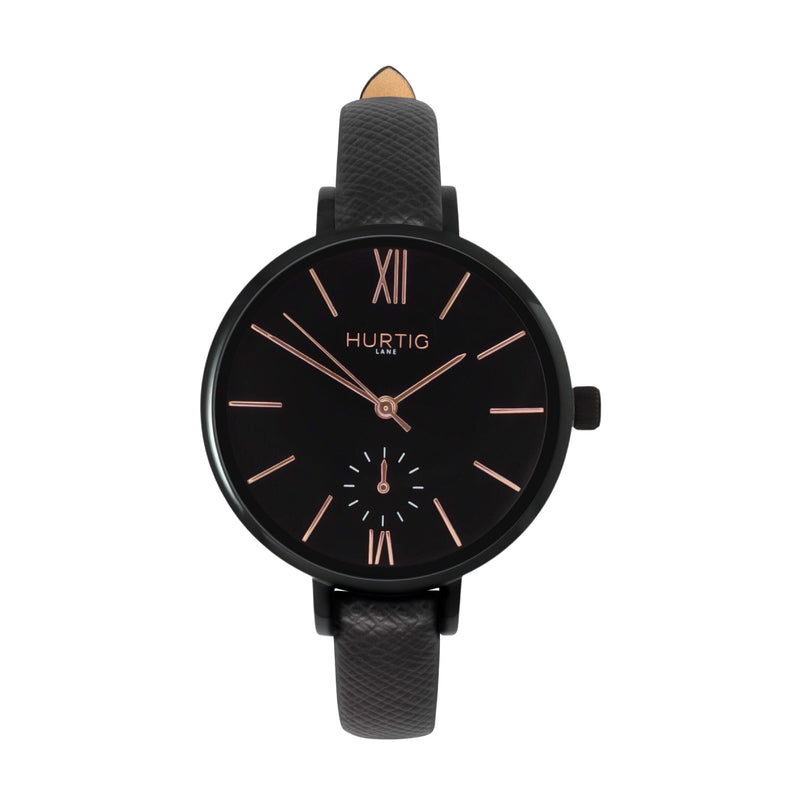 women's vegan leather watch. black. vegane uhr
