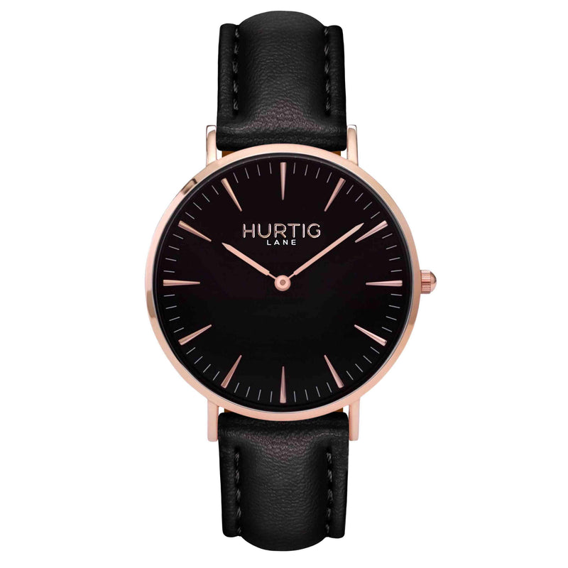 Vegan leather watch Rose gold and black