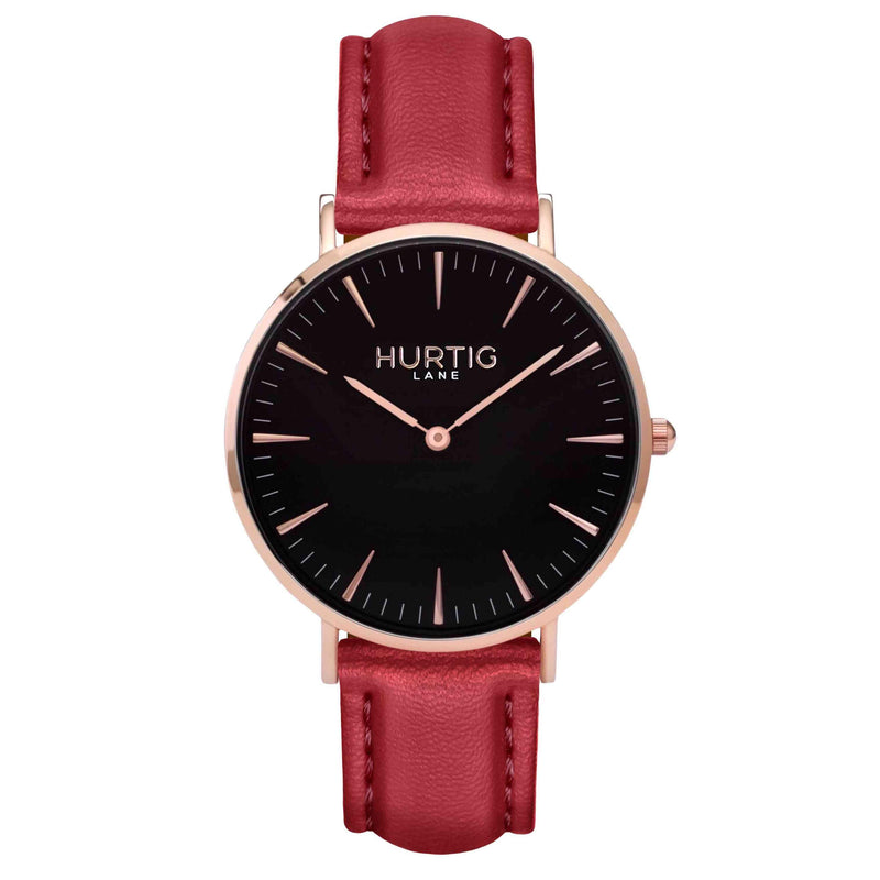 Vegan leather watch Rose gold and red